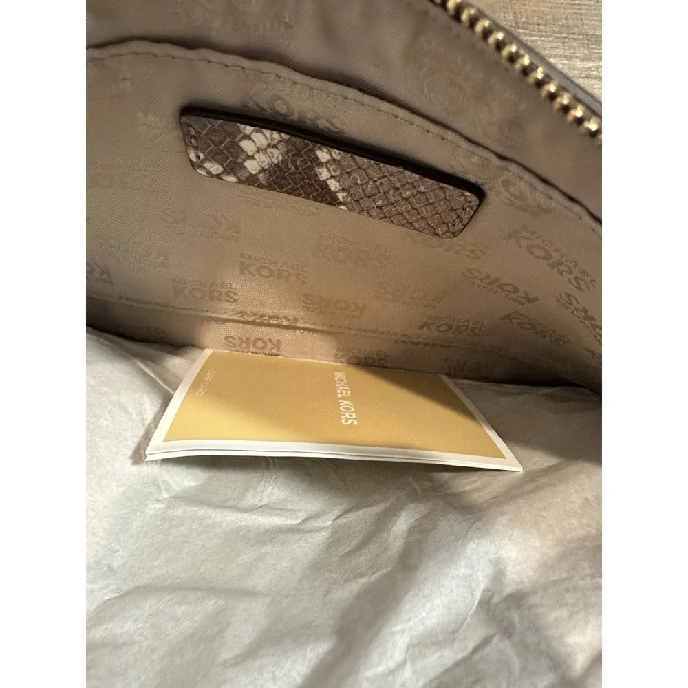 Michael Kors NWT Brown Python‎ Embossed Leather Zip Clutch